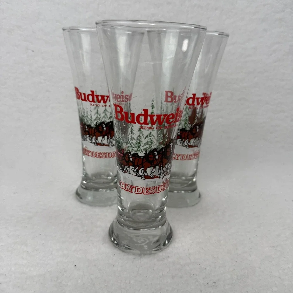 Vintage 1988 Budweiser Clydesdales Pilsner Beer Glasses Set of 3 Anheuser Busch